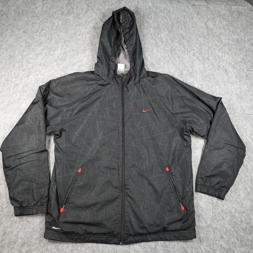 Nike Jacket Mens Large Black Geometric Nike FitStorm Full Zip Hooded
